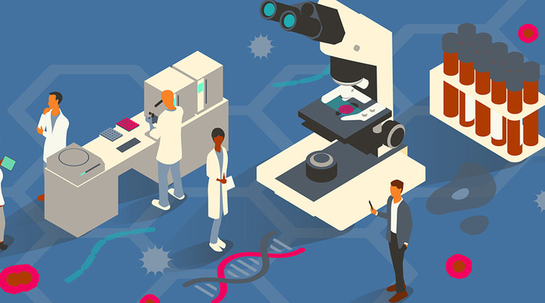 illustration of doctors in a lab.